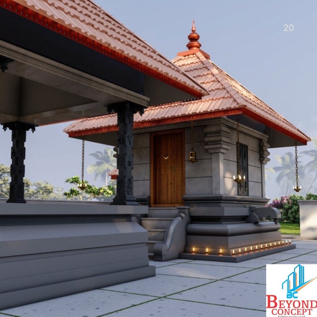 Shown here is a beautifully designed sanctum structure built following Vastu Shastra principles, highlighting our commitment to cultural authenticity. The blend of natural materials and spiritual symbolism exemplifies Beyond Concept’s dedication to preserving timeless architectural traditions.