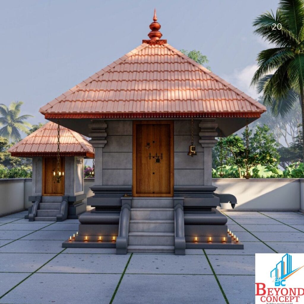 Shown here is a beautifully designed sanctum structure built following Vastu Shastra principles, highlighting our commitment to cultural authenticity. The blend of natural materials and spiritual symbolism exemplifies Beyond Concept’s dedication to preserving timeless architectural traditions.